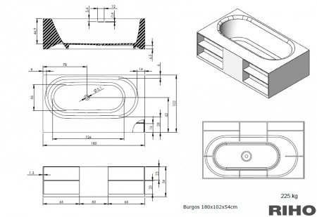 Ванна из литьевого мрамора Riho Burgos BS4200500000000 180х102 на ножках фото