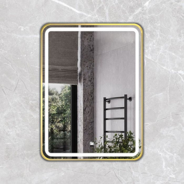 Зеркало с подсветкой, сенсорным выключателем и подогревом Comforty Ситара-60 00-00017863 матовое золото фото