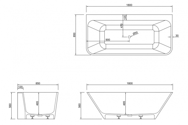 Ванна из искусственого камня Abber Stein AS9619 180x85 белая матовая фото