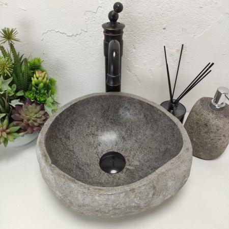 Накладная раковина из речного камня RS01450 (36*36*15) фото