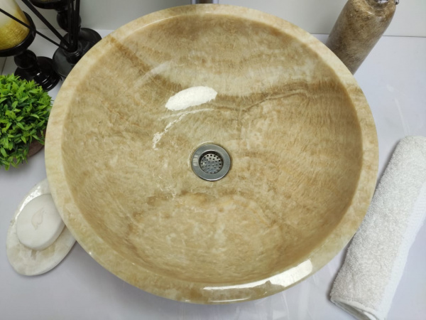 Накладная раковина из оникса Indo Bowl Yellow Small TinLip BO-00324 фото