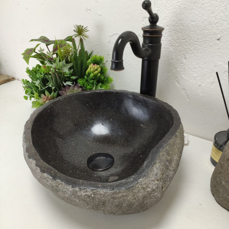 Накладная раковина из речного камня RS01447 (37*35*15) фото