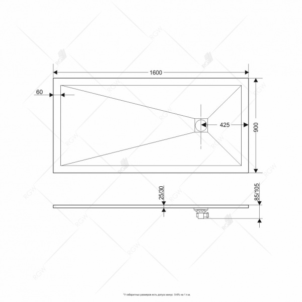 Душевой поддон RGW Stone Tray ST-169G 14152916-02 90x160 фото