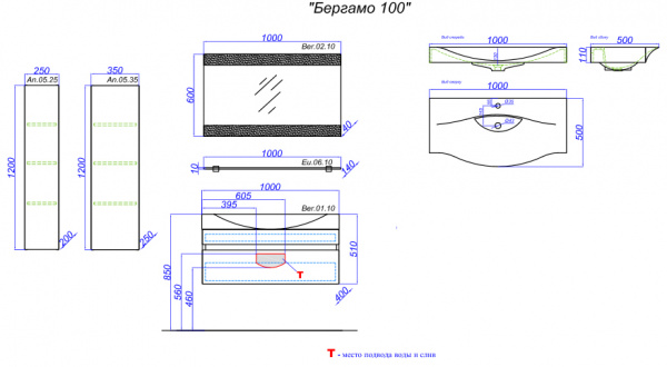 Тумба для ванной Aqwella 5 Stars Bergamo 100 Ber.01.10/W фото