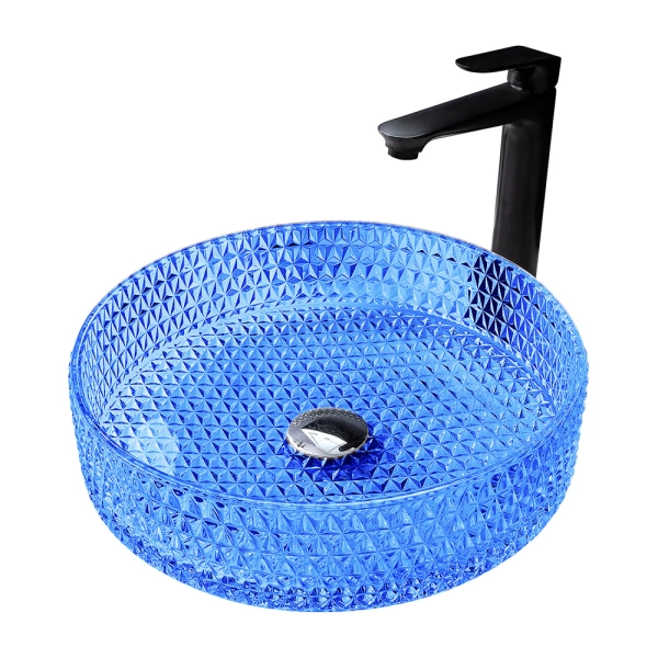 Накладная раковина стеклянная Abber Glas AK2301DB 39x39 синяя фото