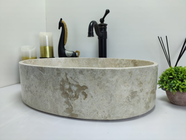 Накладная раковина из мрамора Oval Cream Tin Lip MO-00349 (52*38*14см) фото