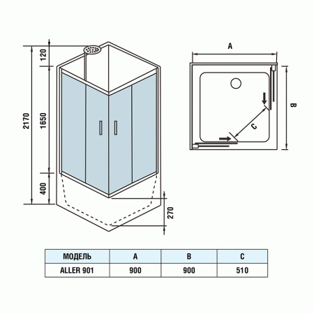Душевая кабина Weltwasser WW500 Aller 901 90x90 без крыши фото