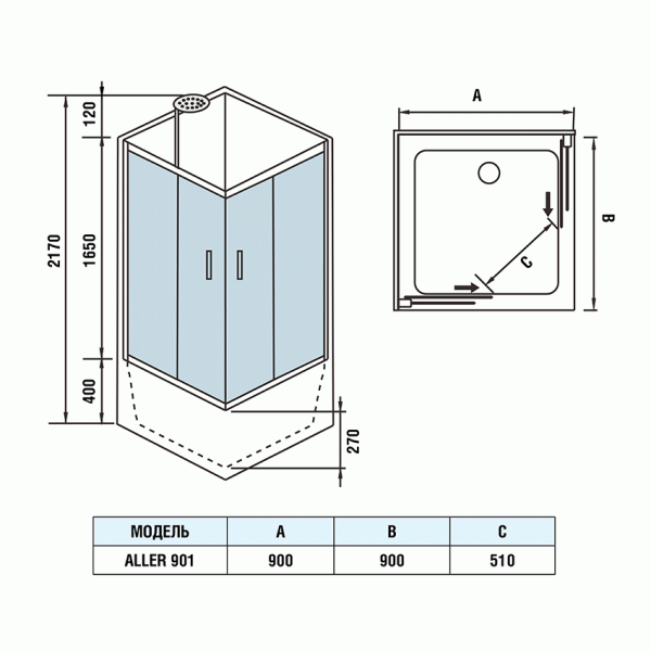 Душевая кабина Weltwasser WW500 Aller 901 90x90 без крыши фото