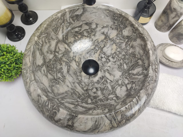 Накладная раковина из мрамора Donut Doreng Grey Medium DM-00246 (45*45*15см) фото