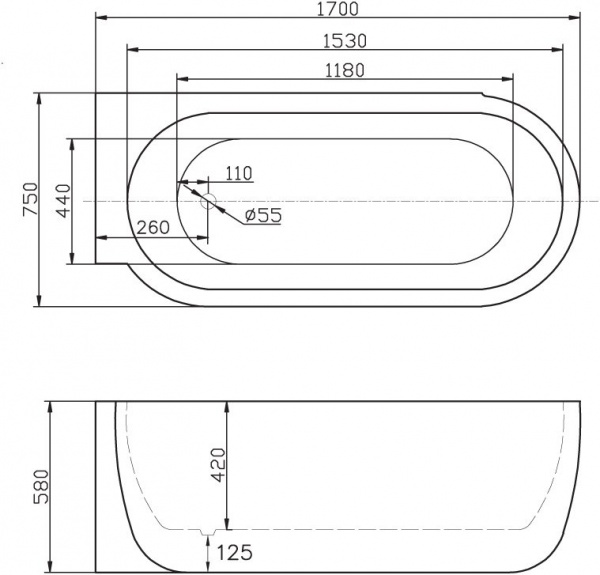 Акриловая ванна BelBagno 170x75 L BB11-1700L фото