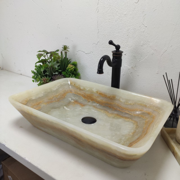 Накладная раковина из оникса Square Big Green SO-01555 (60*40*13) фото