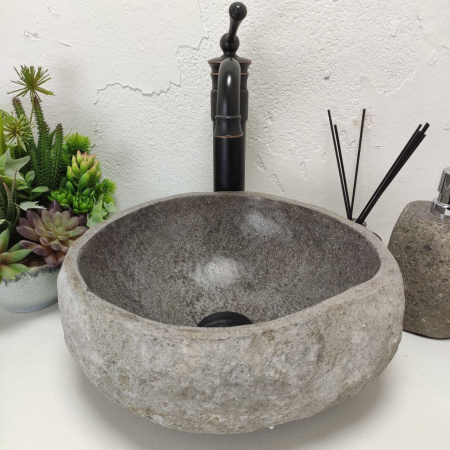 Накладная раковина из речного камня RS01450 (36*36*15) фото