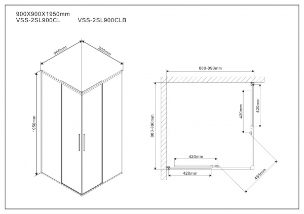 Душевой уголок Vincea Slim VSS-2SL900CLB 90x90 фото