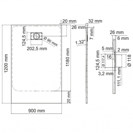 Поддон для душа WasserKRAFT Main 41T07 120х90 фото