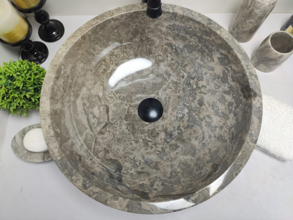 Раковина из мрамора Indo Bowl Grey теплый Tin Lip Medium BM-00263 фото