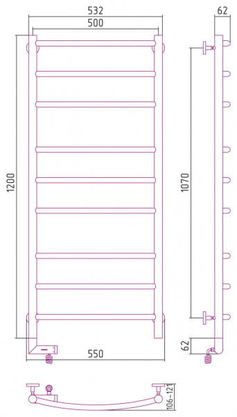 Полотенцесушитель электрический Сунержа Галант 2.0 120х50 с блоком управления слева, 00-5200-1250 фото