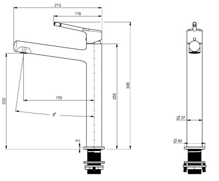 Высокий смеситель для раковины Vincea Feerie VBF-5FE2MB черный матовый фото