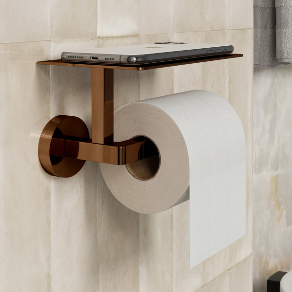 Держатель для туалетной бумаги с полочкой WasserKRAFT Asphe K-77725 розовое золото фото