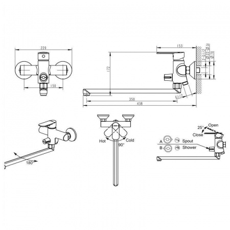 Смеситель для ванны с душем Bravat Louise F6191183CP-01L-RUS фото