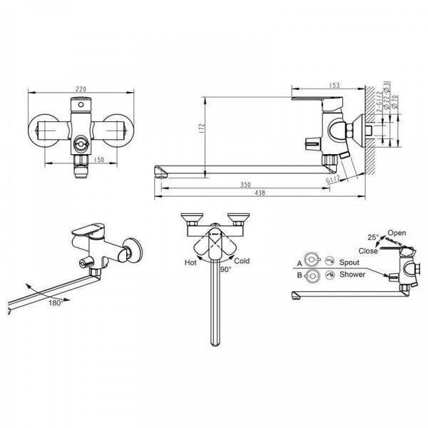 Смеситель для ванны с душем Bravat Louise F6191183CP-01L-RUS фото