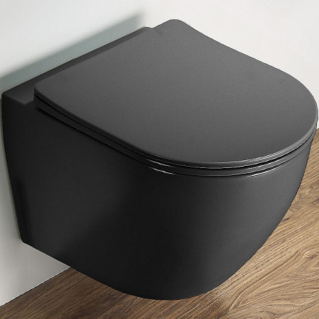 Подвесной унитаз безободковый CeramaLux NC 2197MDH с сиденьем, cерый матовый фото