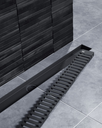 Душевой лоток Timo Drain System 80 DS230108/03 с перфорированной решеткой lines, черный матовый фото