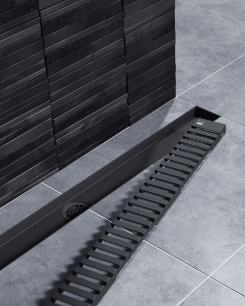 Душевой лоток Timo Drain System 90 DS230109/03 с перфорированной решеткой lines, черный матовый фото