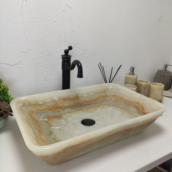 Накладная раковина из оникса Square Big Green SO-01555 (60*40*13) фото