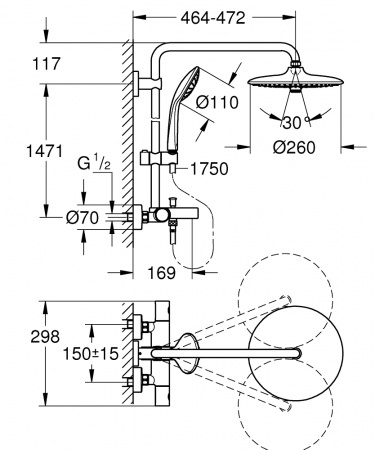 Душевая стойка с тропическим душем Grohe Euphoria System 27475001 фото