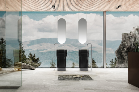 Напольная раковина из полиэфирной смолы Abber Kristall AT2701Onyx черная фото