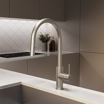 Смеситель для кухни с выдвижным изливом Vincea City VKF-2C1BN брашированный никель фото