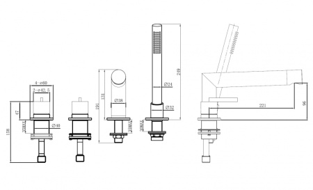 Смеситель на борт ванны Abber Perfekte 316 AF8A13BG золото брашированное фото