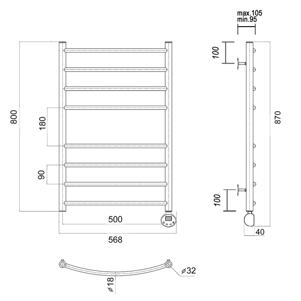 Полотенцесушитель электрический Domoterm Калипсо   Калипсо П8 500х800 ER фото