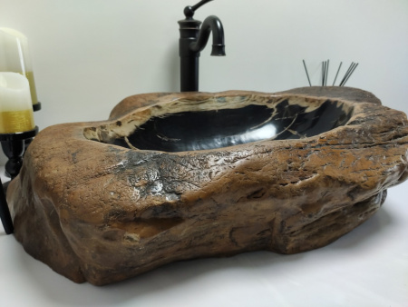 Накладная раковина из окаменелого дерева FSB-0408 (76*41*17) фото