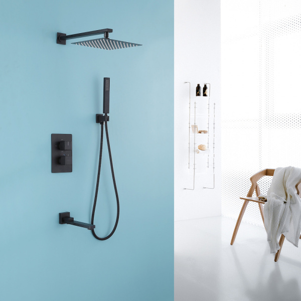 Душевая система скрытого монтажа с термостатом Abber Daheim AF8250B черная матовая фото