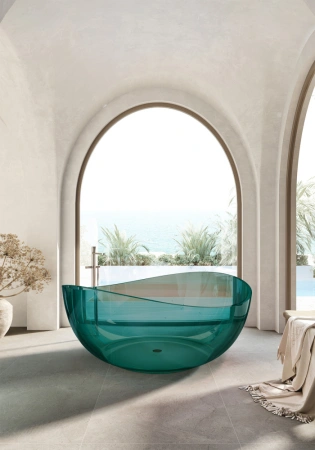 Круглая ванна из полиэфирной смолы Abber Kristall AT9705Aquamarin 150x150 бирюзовая фото