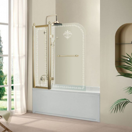 Шторка для ванны распашная Cezares Retro RETRO-V-11-115/145-CP-G-L золото L прозрачное стекло фото