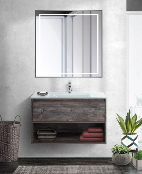 Зеркало с подсветкой, сенсорным выключателем и подогревом BelBagno SPC-KRAFT-800-800-LED-TCH-WARM-NERO 80x80 черное фото