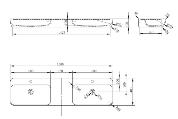 Двойная раковина Abber Kristall AT2807Rubin 150x40 красная фото