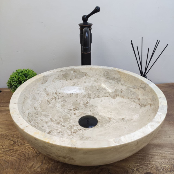 Накладная раковина из мрамора Bowl Cream Medium Tin Lip1.9 см BM-01130 (45*45*15см) фото