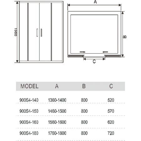 Душевая дверь WeltWasser WW900 900S4-150 150 см фото