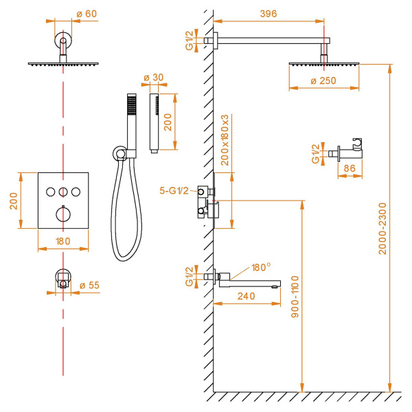 Душевая система скрытого монтажа RGW Shower Panels SP-370 511408370-04 черная фото