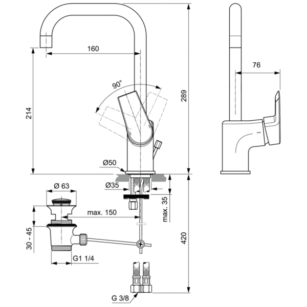 Смеситель для раковины Ideal Standard TESI A6571AA фото
