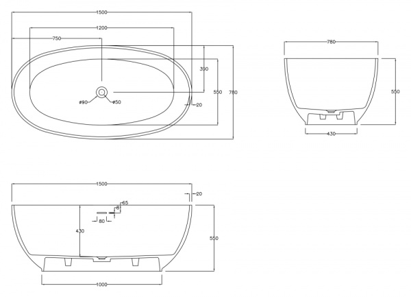 Ванна из искусственого камня Abber Stein AS9641-1.5 150x78 белая матовая фото