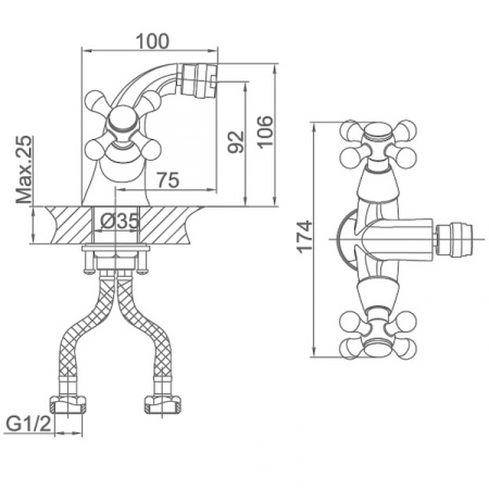 Смеситель для биде двухвентильный D&K Hessen Hercules DA1422241 фото