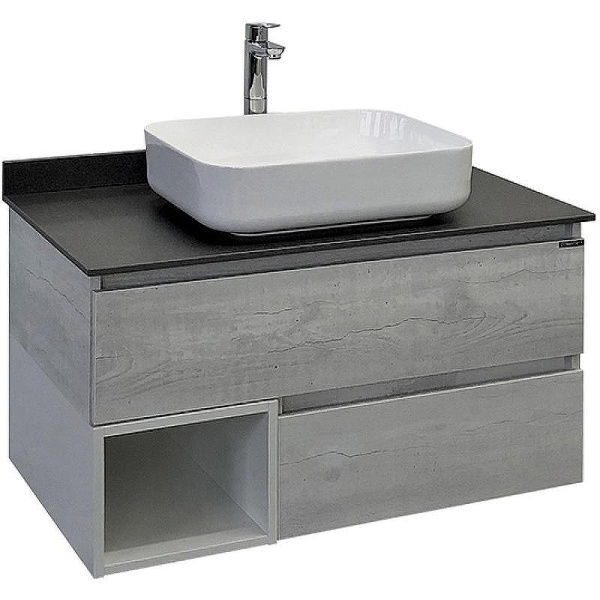 Тумба-умывальник Прага-90 00-00014424 дуб белый с графитовой столешницей 00-00014424, с раковиной COMFORTY T-Y9378 фото