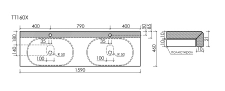 Столешница с отверстием под смеситель Sancos TT160A2X 160 см, Kreman фото
