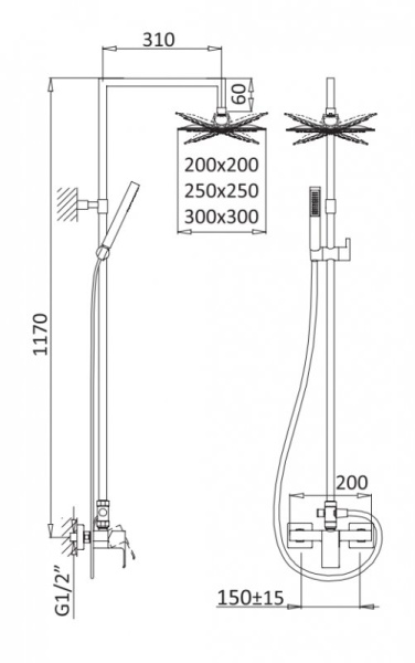 Душевая система (стойка) Cezares Porta PORTA-CD-NOP черная матовая фото