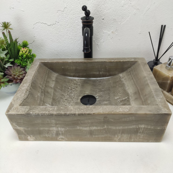 Накладная раковина из оникса Prau Grey Kecil OP-01543 (50*35*14) фото