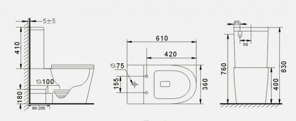Унитаз напольный с бачком Gid Tr2179BL черный глянец фото